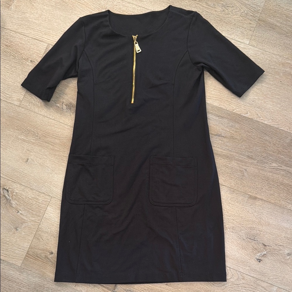 SPARTINA 449 Black Zip-Front Short Sleeve Dress
